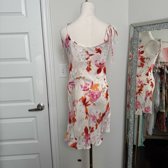 Zara Floral Cowl Neck Dress sun dress satin glam cottage tropical L - Picture 4 of 7